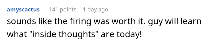 Comment on a post about an employee being fired immediately by CFO after a body-shaming incident.