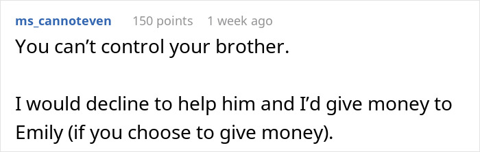 Screenshot of a Reddit comment discussing a man issuing an ultimatum to stepbrother about financial support for his pregnant girlfriend. Screenshot of a Reddit comment discussing a man issuing an ultimatum to stepbrother about financial support for his pregnant girlfriend.