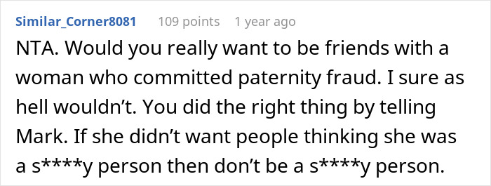 Screenshot of an online comment discussing a woman who can&rsquo;t hold her friend&rsquo;s heavy secret and tells it to her fianc&eacute; before the wedding.