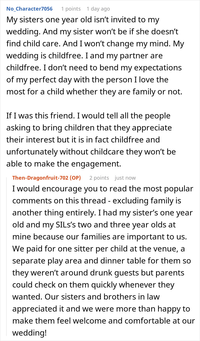 Bride risks friendship by banning BFF from bringing baby to a wedding while allowing others to bring children. Bride risks friendship by banning BFF from bringing baby to a wedding while allowing others to bring children.