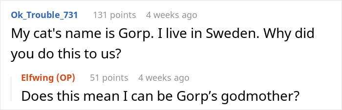 Screenshot of an online forum where users discuss unusual baby-naming ideas spurred by bored teens&rsquo; prank trend.