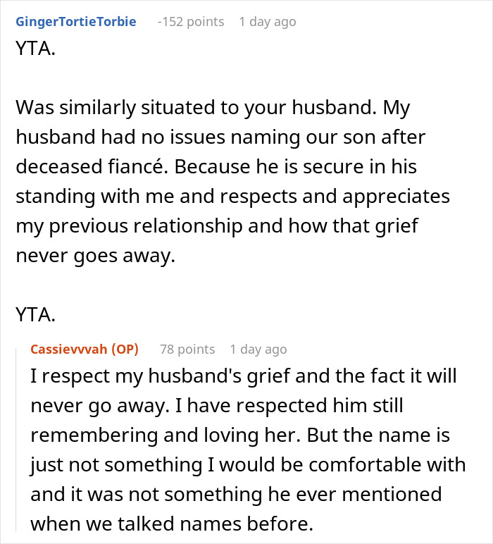 Reddit discussion about man losing first girlfriend and wanting to name baby after her, upsetting his wife over grief and respect. Reddit discussion about man losing first girlfriend and wanting to name baby after her, upsetting his wife over grief and respect.