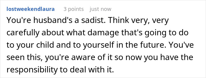 Screenshot of a Reddit comment warning about the emotional damage from a husband's loyalty test posing as pregnant wife.