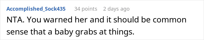 Text comment on social media explaining a woman refusing to pay &pound;2,300 after baby broke friend&rsquo;s iPhone and Gucci sunglasses.