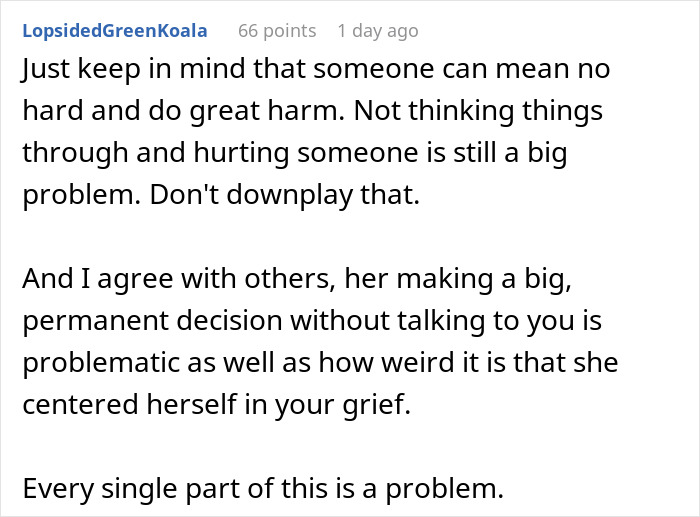 Reddit comment discussing a man breaking up with fiancée after she gets tattoo of his late brother’s face. Reddit comment discussing a man breaking up with fiancée after she gets tattoo of his late brother’s face.
