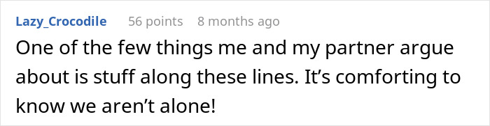 Comment from user Lazy_Crocodile discussing arguments with partner about shared memories, relating to art class confusion.