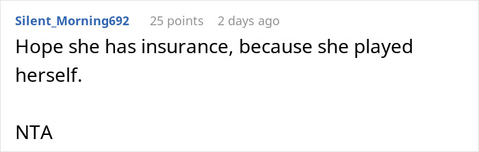 Comment text on a white background discussing refusal to pay &pound;2,300 after baby breaks iPhone and Gucci sunglasses.