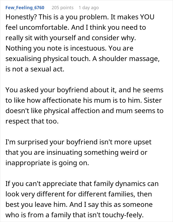 Alt text: Woman&rsquo;s concern about boyfriend being affectionate with his mom causing relationship discomfort and questioning if overthinking