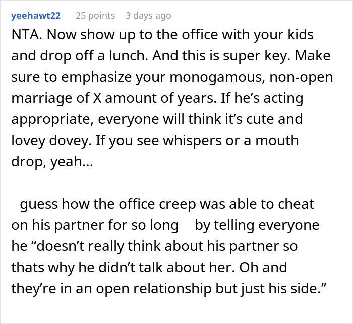 Screenshot of a Reddit comment discussing how petty drama at work might cost a man his job and marriage.