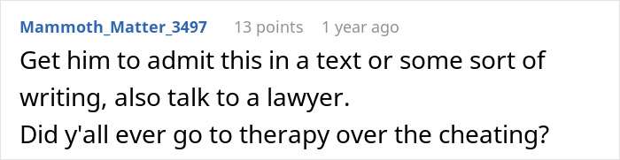 Screenshot of an online comment advising to get written proof and seek legal advice regarding pregnancy coercion as punishment for cheating.