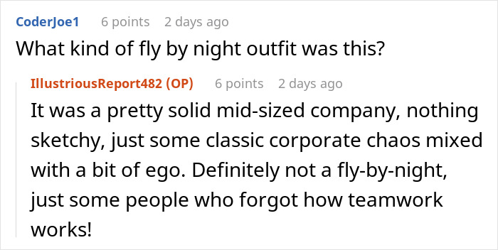 Reddit user discussing a mid-sized company’s teamwork issues related to server down business hours and malicious compliance. Reddit user discussing a mid-sized company’s teamwork issues related to server down business hours and malicious compliance.