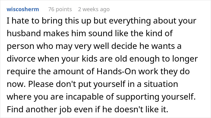 Comment advising a hurt working mom on handling an ignorant husband and ensuring financial independence.