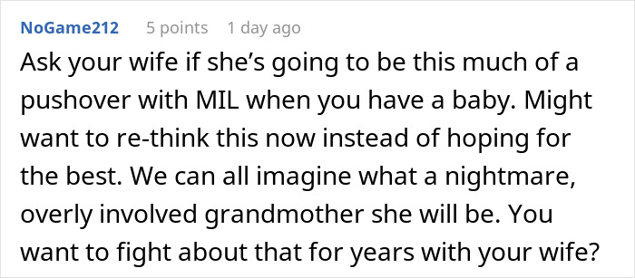 Comment warning about MIL being overly involved and the potential issues with secret digging through trash.