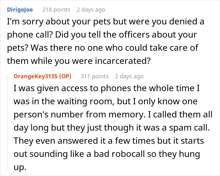 Reddit conversation about man proven not guilty of a crime but facing consequences as if guilty, discussing phone access during incarceration.