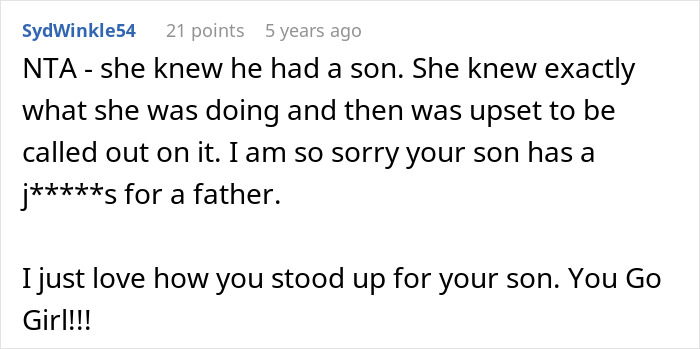 Comment highlighting a mom called out online for husband’s abandoned son, standing up for her child in a contentious family dispute. Comment highlighting a mom called out online for husband’s abandoned son, standing up for her child in a contentious family dispute.