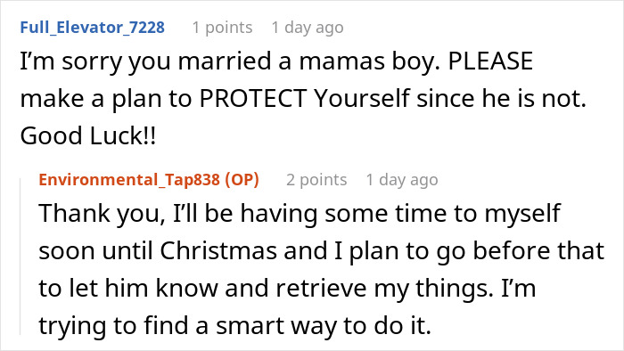 Reddit user advises protecting yourself from inlaws pushing boundaries in divorce, with a plan to retrieve belongings safely.