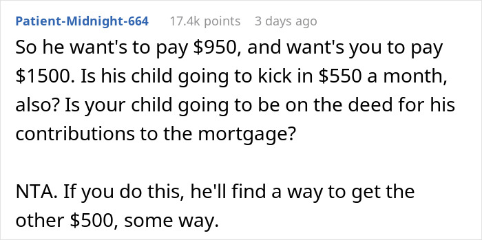 Commenter debating survivor benefits and financial fairness in a heated relationship discussion about greed and money contributions.