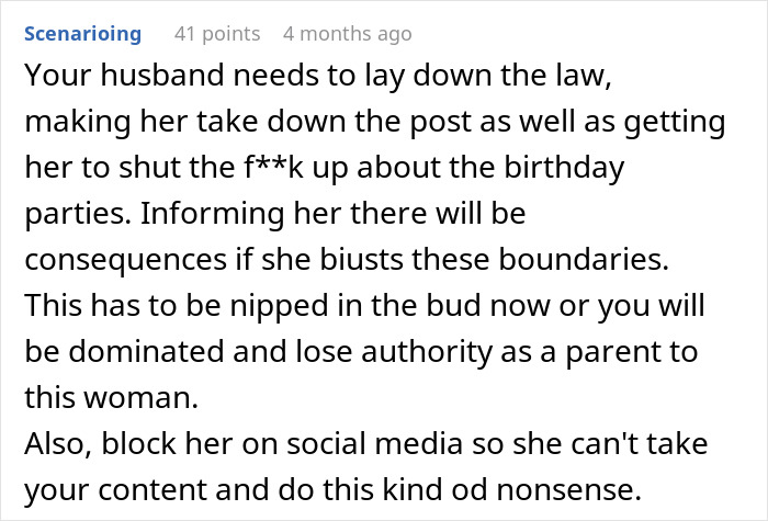 Comment discussing setting boundaries with mother-in-law who hijacked pregnancy by using fetus image as social media profile pic.