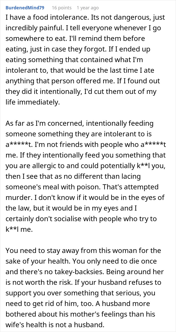 Reddit user shares harsh views on intentional allergy triggering and toxic behavior in relationships involving mother-in-law conflicts. Reddit user shares harsh views on intentional allergy triggering and toxic behavior in relationships involving mother-in-law conflicts.
