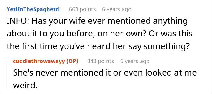 Screenshot of a Reddit conversation discussing a 15-year-old cuddling with dad and in-laws accusing him of crossing limits.