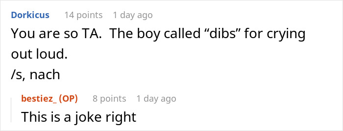 Screenshot of Reddit comments where a user reacts to a guy telling an old friend she should date him instead of her boyfriend.