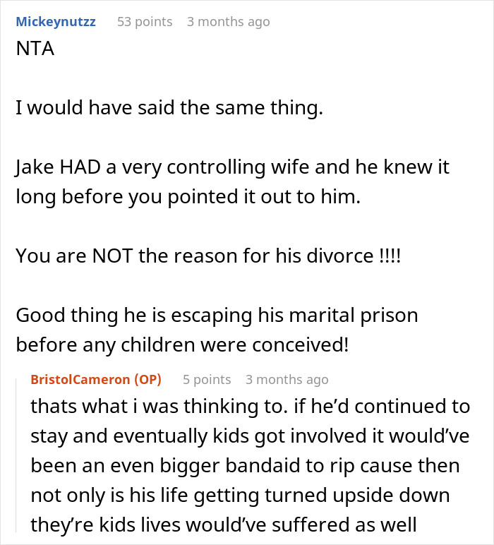 Online forum discussion about a 23-year-old confronting married coworker over controlling wife and impending divorce. Online forum discussion about a 23-year-old confronting married coworker over controlling wife and impending divorce.