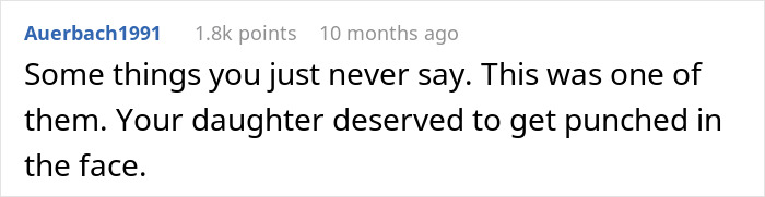 Screenshot of a social media comment reacting to a cruel joke about a husband at a family dinner brawl.