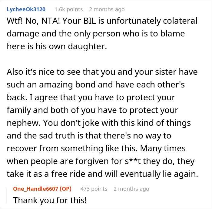 Reddit discussion about brother daughter family drama highlighting trust issues and family protection.