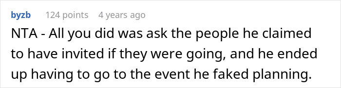 Reddit comment explaining a creepy coworker petty response where the person exposed a fake event by confirming attendance.