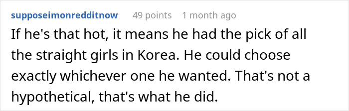 Screenshot of a Reddit comment about a model boyfriend being highly desired and out of his girlfriend&rsquo;s league.