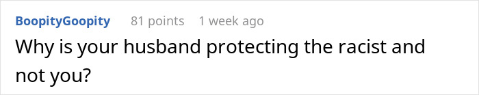 Screenshot of an online comment questioning why a husband protects his rude mother-in-law instead of his wife.