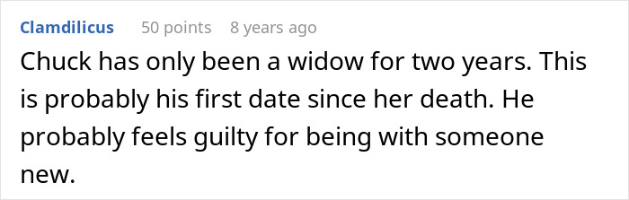 Comment about a widow and single mom's date where the guy cuts it short hiding a terrible reason.