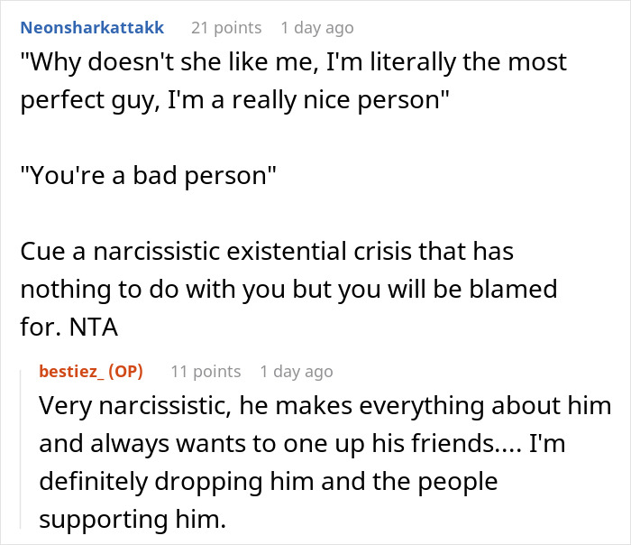 Comments showing a guy having a narcissistic crisis after telling an old friend to date him because he&rsquo;s tall and getting rejected.