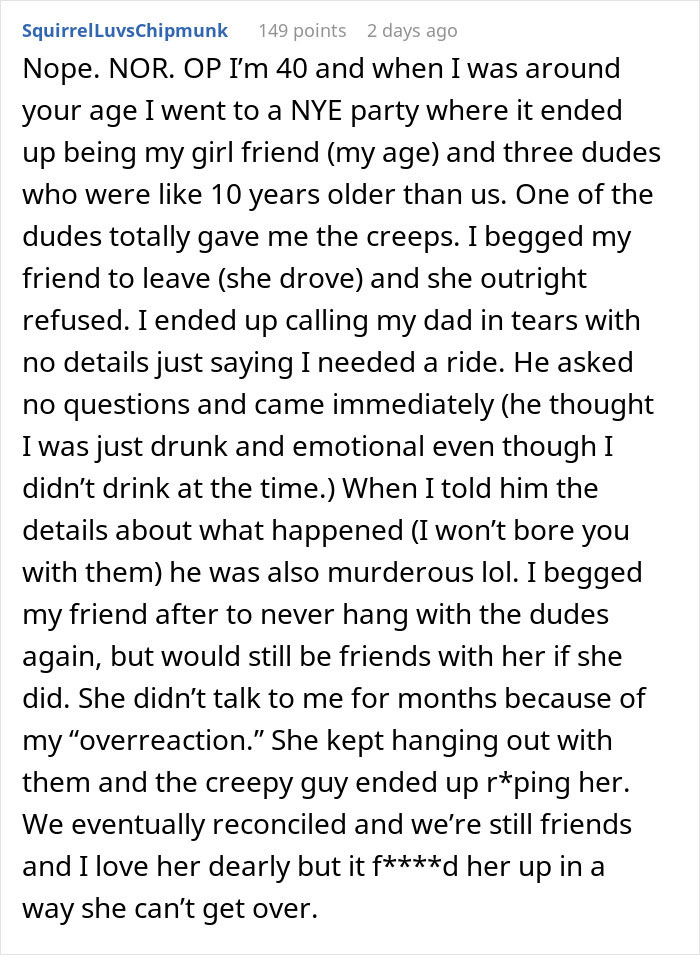 Text post describing a woman worried about creepy behavior from an Airbnb host, sharing a personal safety experience.