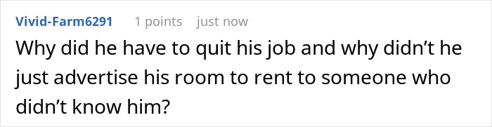 Reddit comment discussing a guy regretting telling his roommate to move out due to mortgage affordability issues.