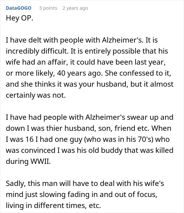 Text conversation about couple confronted on walk involving elderly neighbor's claim of affair with wife.