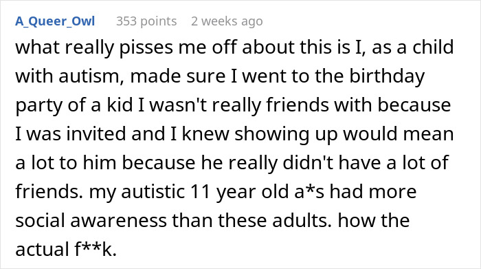 Comment expressing frustration about parents who promised to attend a daughter's birthday but didn’t show up. Comment expressing frustration about parents who promised to attend a daughter's birthday but didn’t show up.