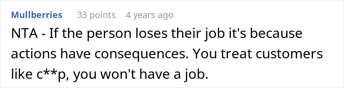 Comment from a forum discussing a rude salon employee refusing to sell box dye and criticizing customers for using it. Comment from a forum discussing a rude salon employee refusing to sell box dye and criticizing customers for using it.