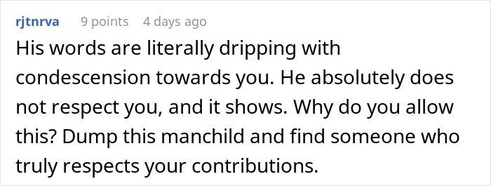 Screenshot of an online comment discussing red flags after a man starts earning more than his girlfriend.