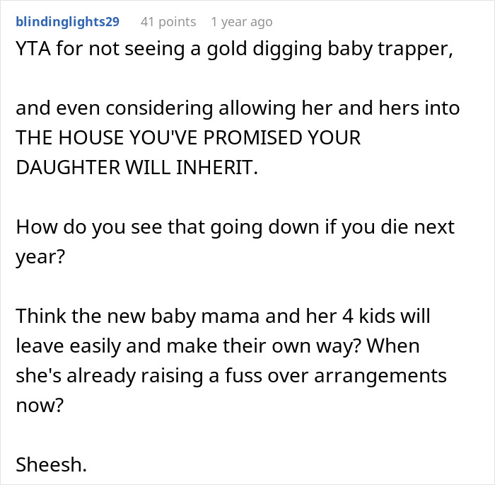 Text post criticizing a man for not protecting his daughter&rsquo;s room and home from his fianc&eacute;e, highlighting family conflict.