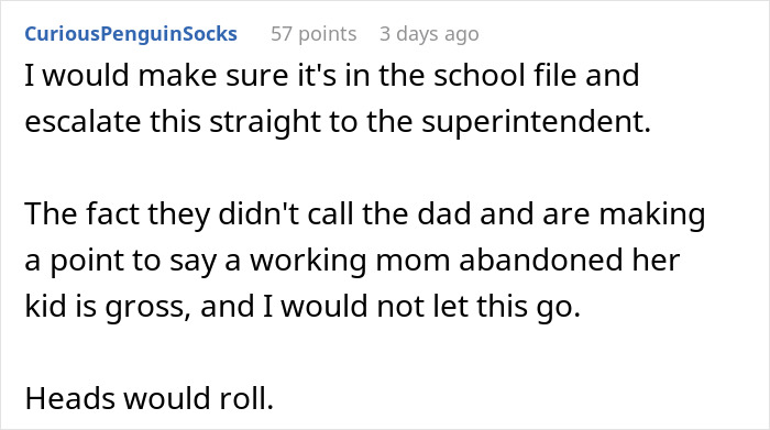 Comment discussing school contacting mom instead of dad and concerns over possible CPS call, expressing anger and frustration. Comment discussing school contacting mom instead of dad and concerns over possible CPS call, expressing anger and frustration.