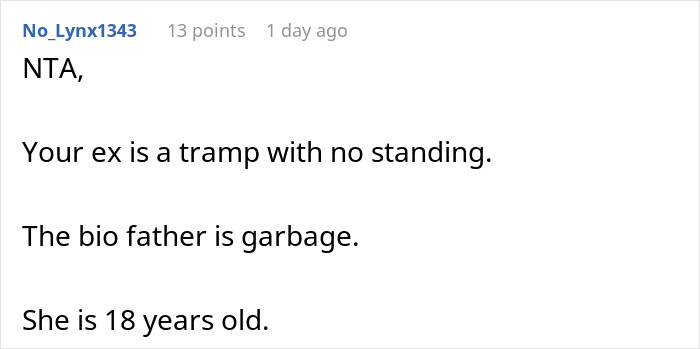 Alt text: Screenshot of online comment discussing mom furious over ex allowing stepdaughter to date despite bio-dad's refusal.