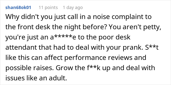 Online comment criticizing hotel guests for causing noise disturbances and highlighting lack of civic sense among neighbors. Online comment criticizing hotel guests for causing noise disturbances and highlighting lack of civic sense among neighbors.