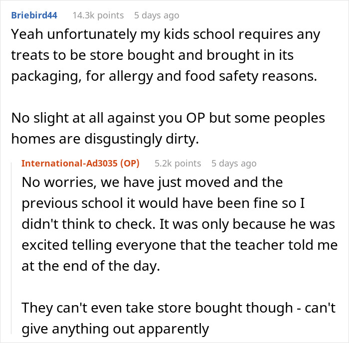 Reddit conversation about a mom baking cupcakes for her son’s birthday and the school’s strict treat policies. Reddit conversation about a mom baking cupcakes for her son’s birthday and the school’s strict treat policies.