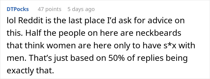 Text post on Reddit discussing negative views and advice regarding interactions with women, related to boss invite vacation with her.