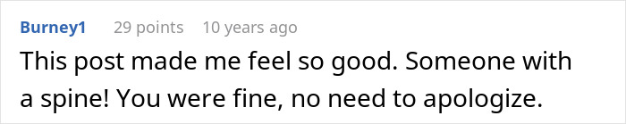 Screenshot of a social media comment expressing support in a discussion about a woman accusing homeowners of ruining her party.