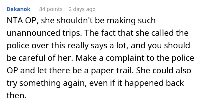 Comment discussing unannounced visits and police involvement when woman shows up at ex-DIL’s doorstep again. Comment discussing unannounced visits and police involvement when woman shows up at ex-DIL’s doorstep again.
