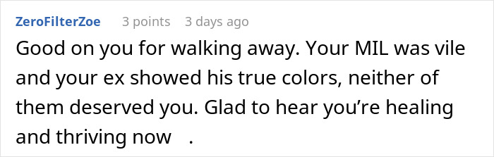 Screenshot of a supportive online comment encouraging a woman turning her life around after learning her husband's true thoughts.