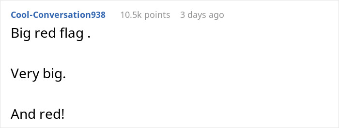 Screenshot of an online comment warning about a big red flag, highlighting suspicion around survivor benefits and greed.