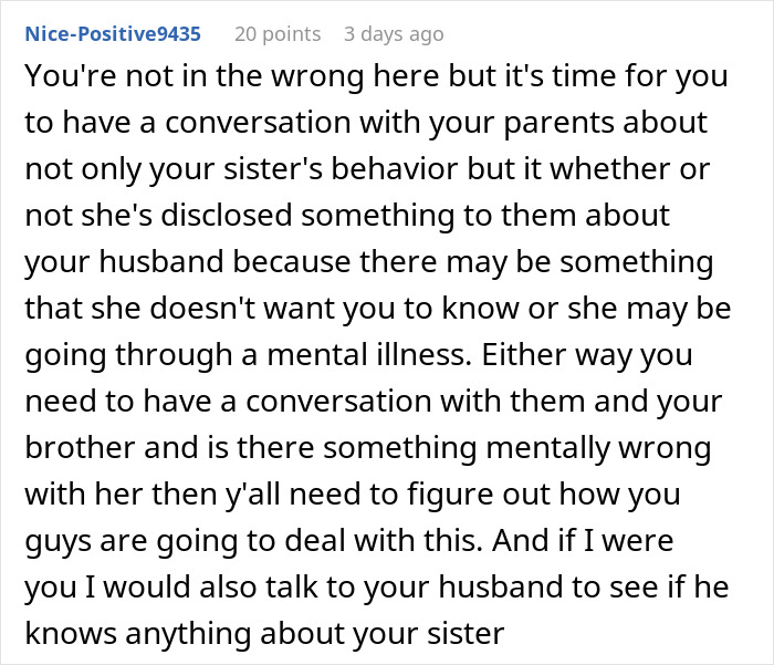 Comment discussing a woman forbidding her brother-in-law from talking to her despite seeing her nephew less.